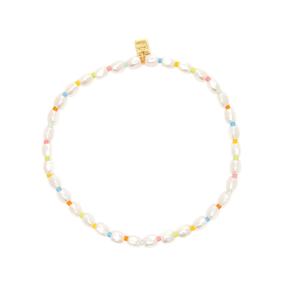 Rainbow Pearl Stretch Anklet Gold PUR425