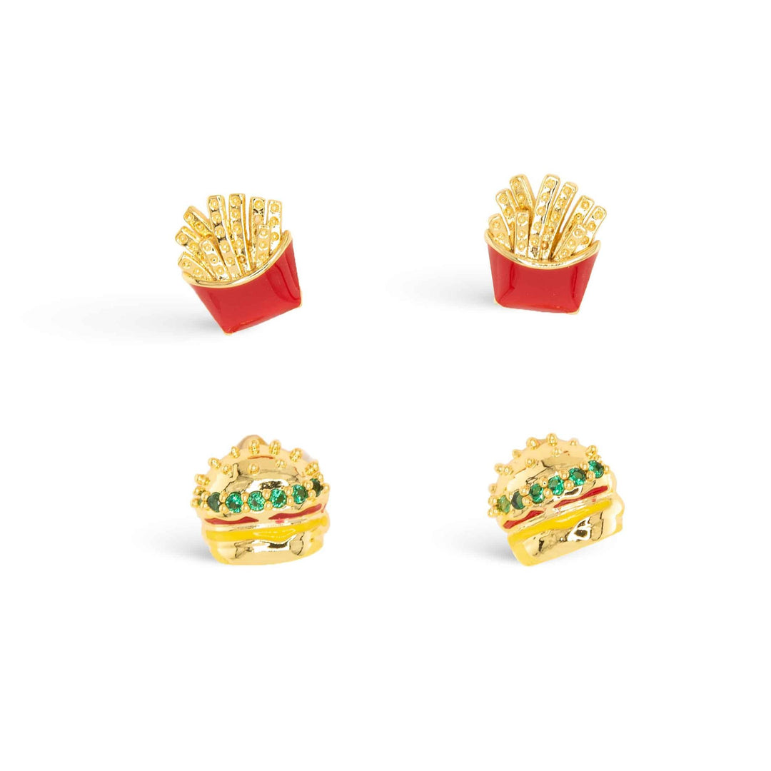 Gold CZ Hamburger Fries Earrings ABC926