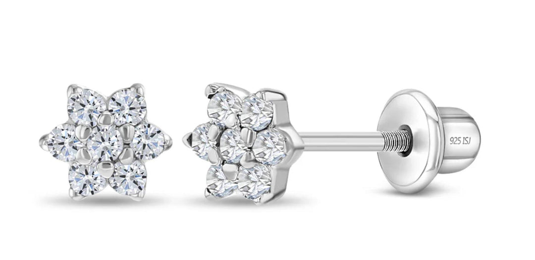 Pink and Clear CZ Cluster Flower Earrings 925 ISJ1024