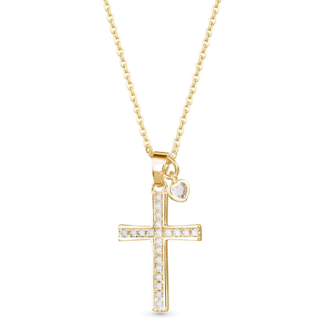 Pave Cross with Heart Droplet Necklace – Gold ABC926