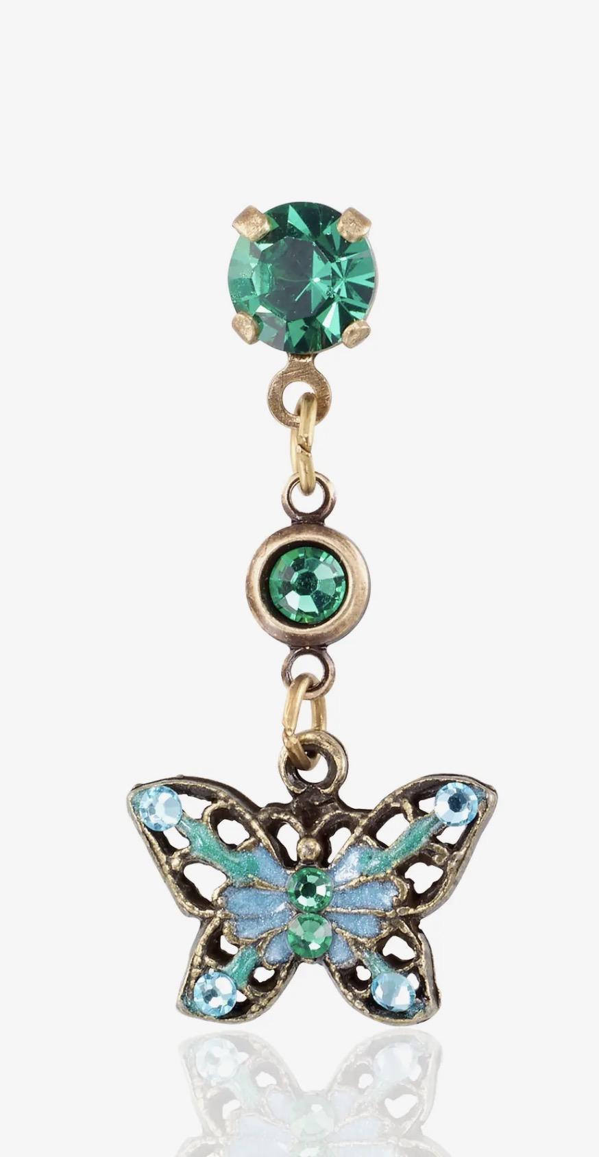 Filigree Green Enchanted Garden Butterfly Crystal Earrings AKD526