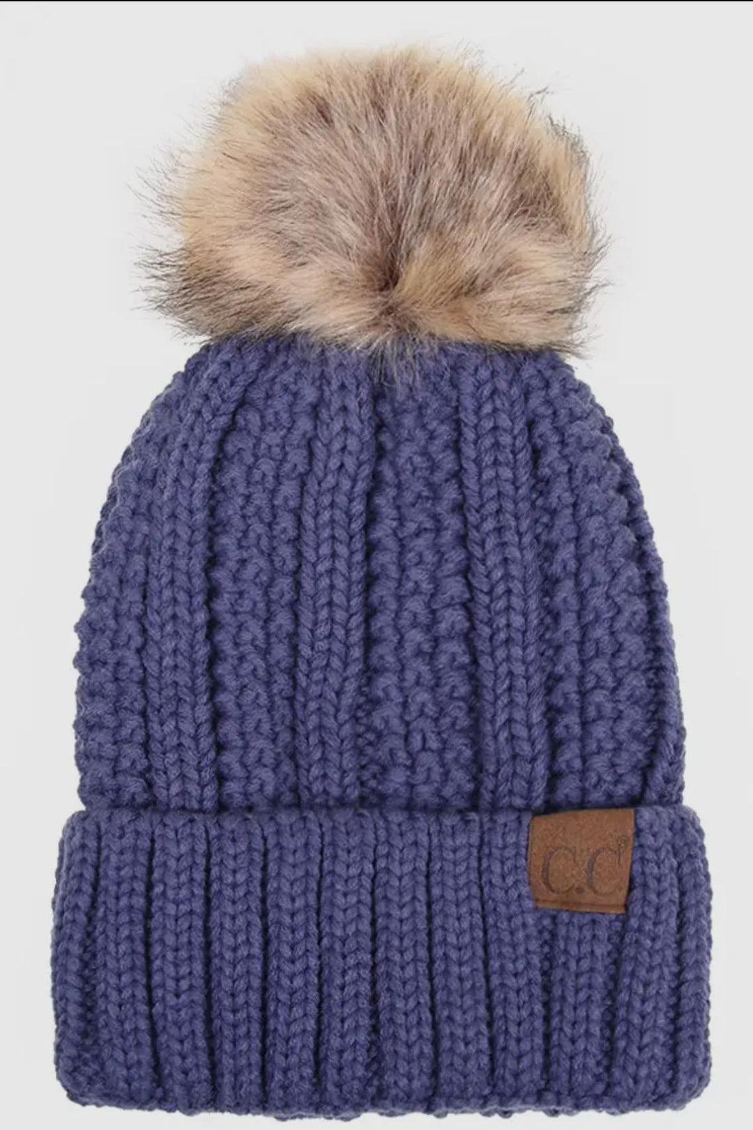 Knit Beanie w/Fuzzy Lining & Pom Pom HAN925