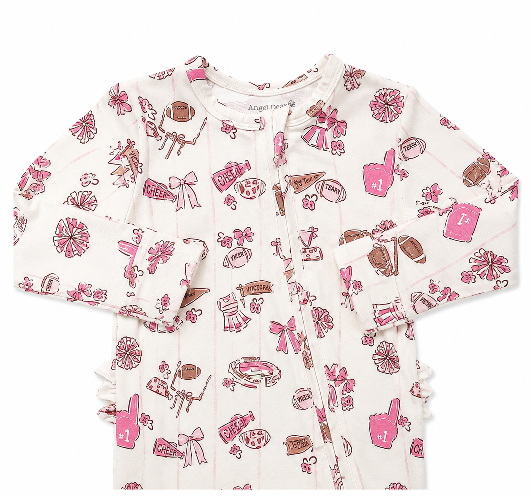 Football Cheer Nursery Ruffle Zipper Footie ANG825
