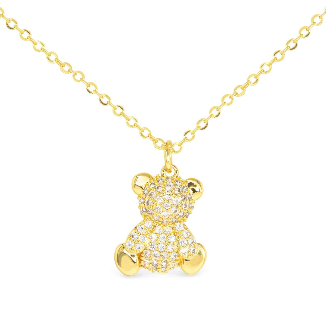 Gold CZ Teddy Bear Necklace