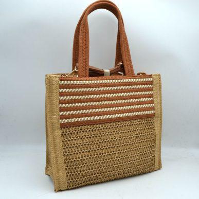 Striped Top Panel Woven Tote w/Strap T8281 EMH325