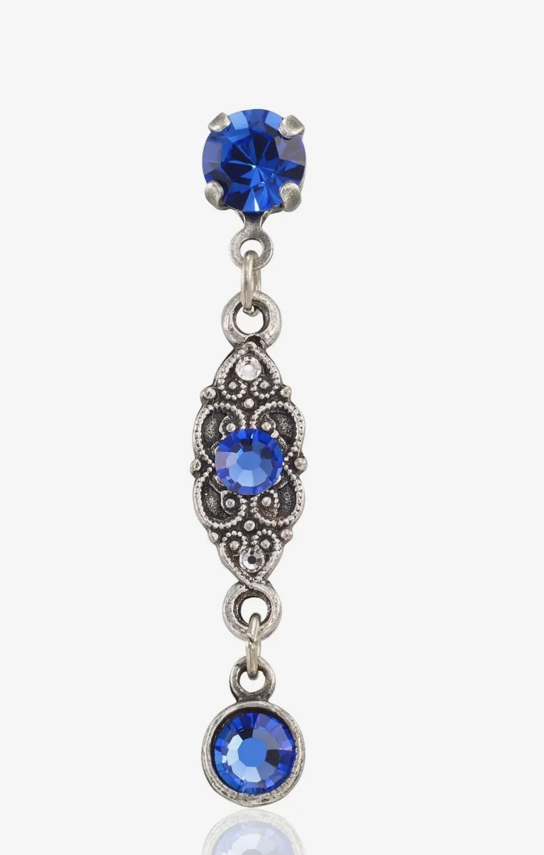 Forever Blue Vintage Inspired Filigree Crystal Drop Earrings AKD526