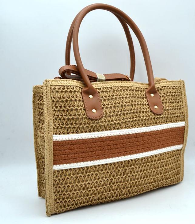 Woven Stripe Handle Tote w/Strap T3280 EMH325