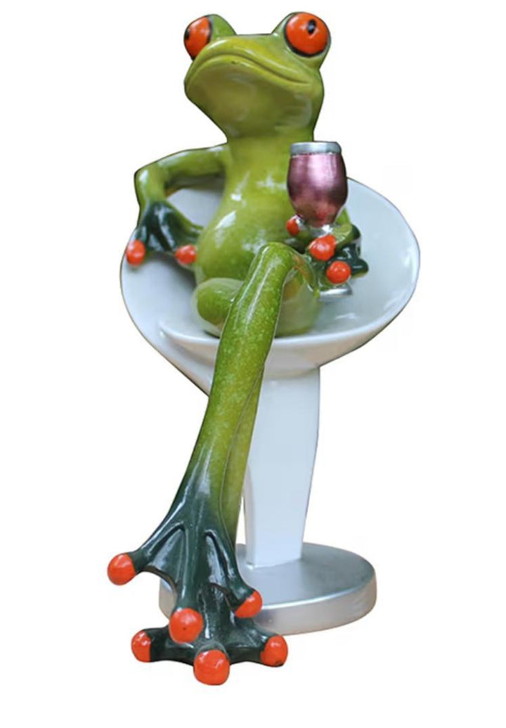 Frog w/Wine On Stool OWI