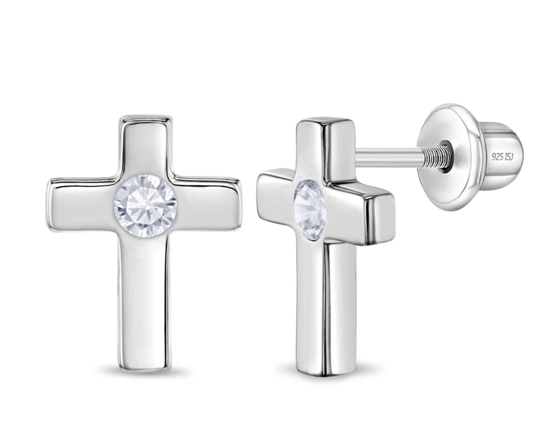 Cross CZ Studs with Screw Backs 925 ISJ1024