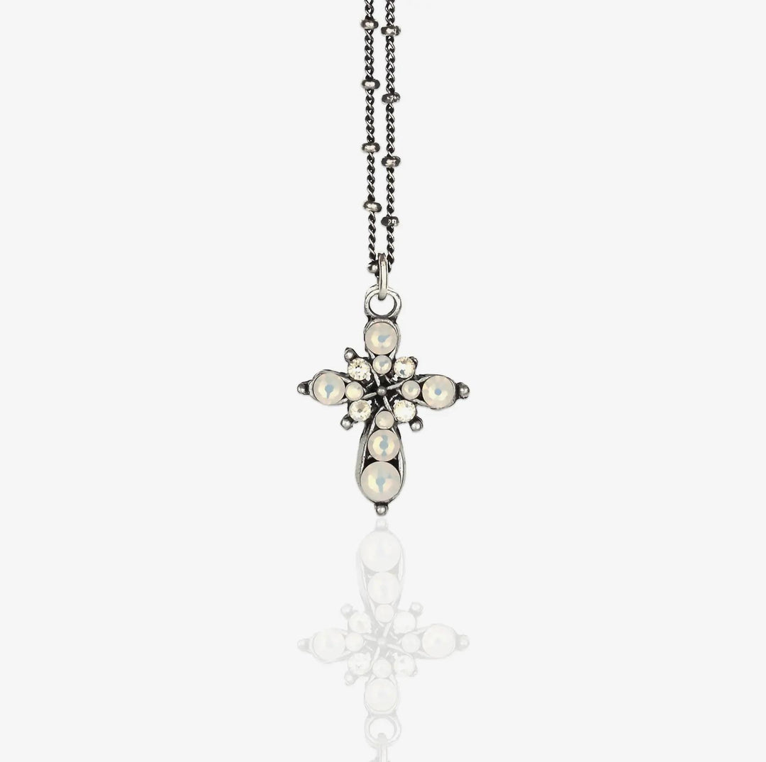 Agatha Crystal White Opal Cross Necklace AKD0126
