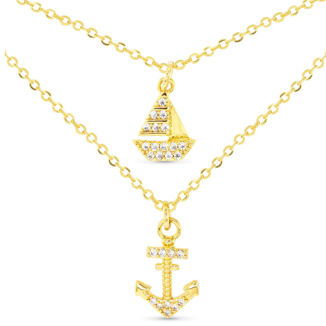Gold CZ Coastal Duo Necklace ABC526
