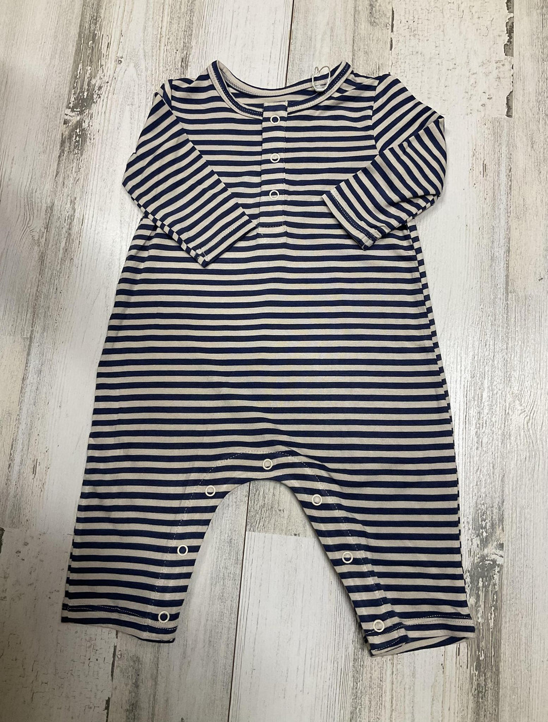 Footballs Navy/Oat Stripe L/S Henley Romper ANG824