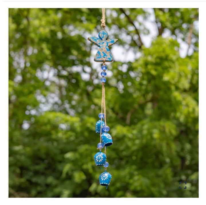 COLOR METAL & WOOD ANGEL WIND CHIMES WITH DANGLING BELLS Asst. ZAR525