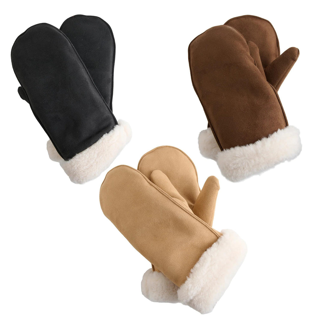 Riley Sherpa Lined Faux Suede Mittens HOW1026