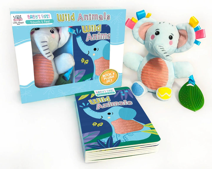 Wild Animals - Sensory Board Book w/Elephant Plush & Teether LHB626