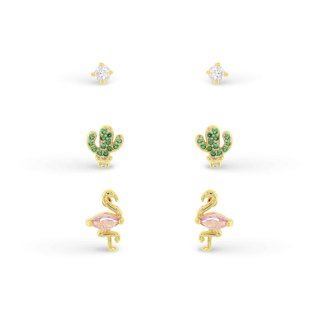 Gold CZ Flamingo Trio Earrings ABC926