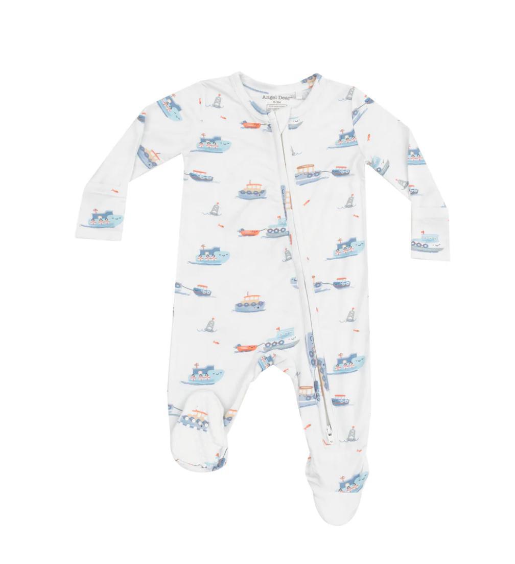 Bubbly Tugboats Zipper Footie ANG325