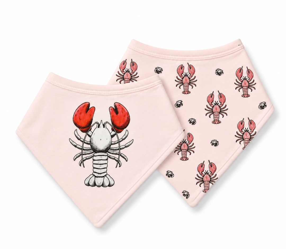 Organic Bandana Bib 2 Pack, Pink Lobster LVD926