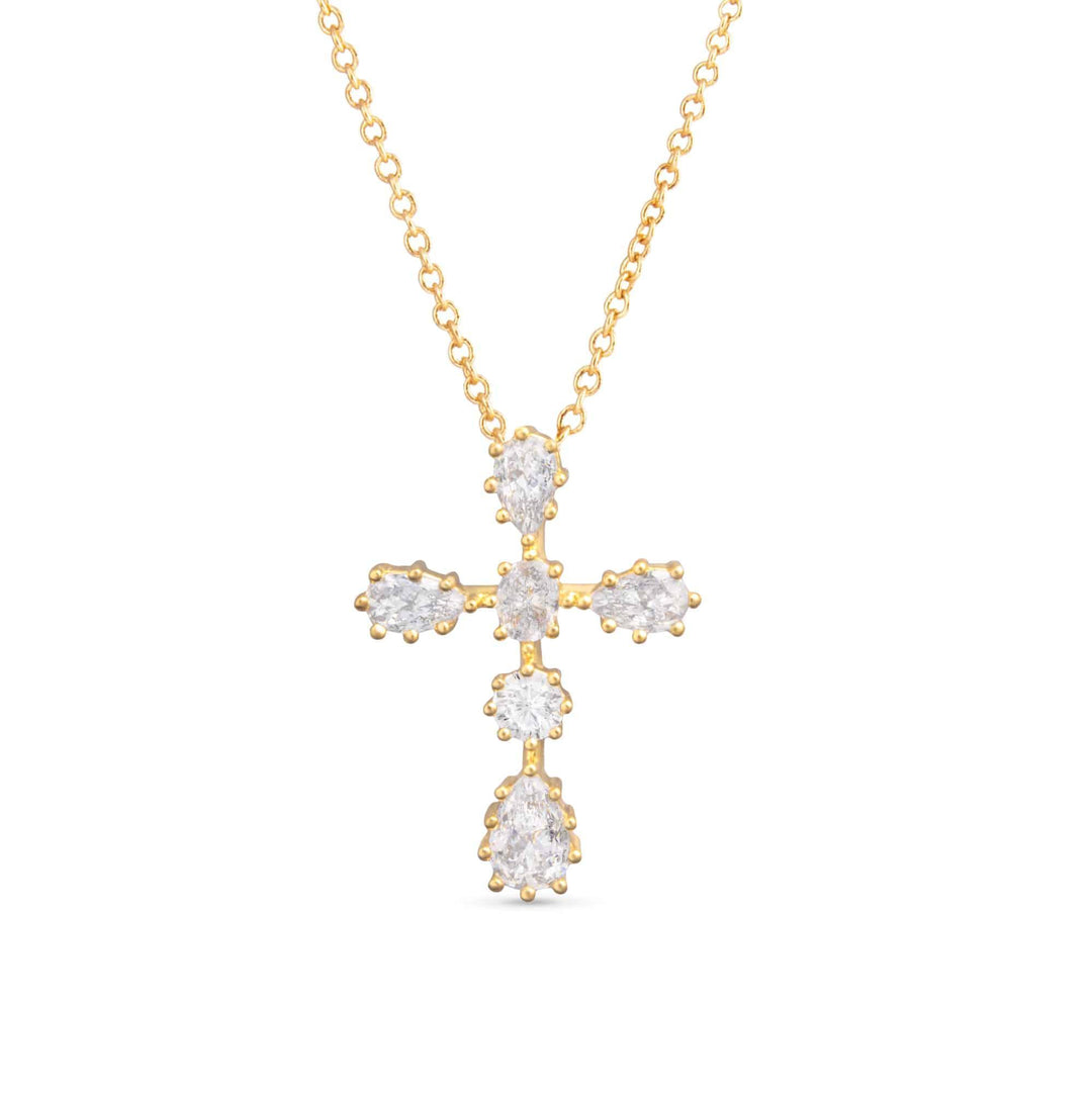 Six CZ Cross Necklace – Gold ABC926
