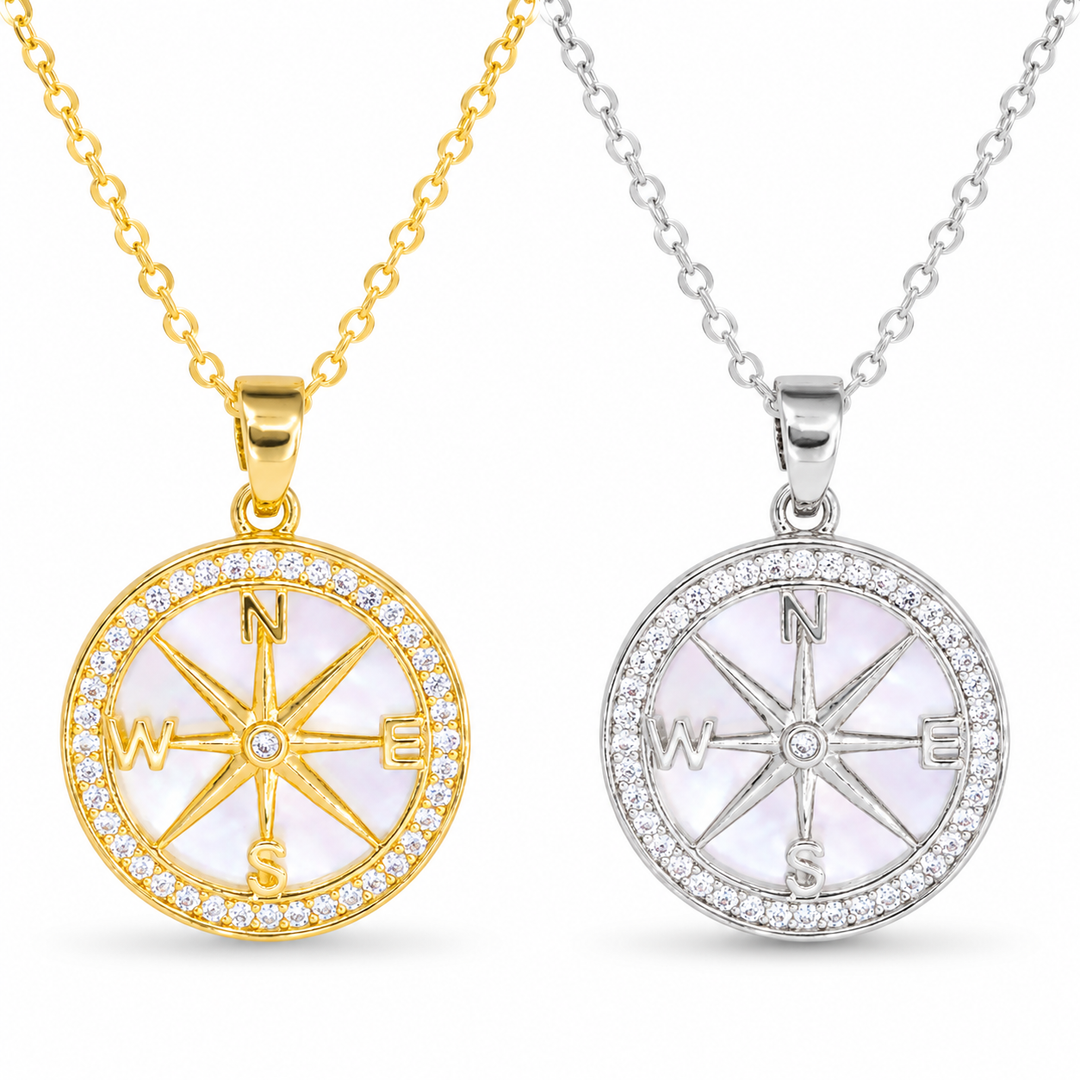 CZ & MOP Compass Necklace ABC926
