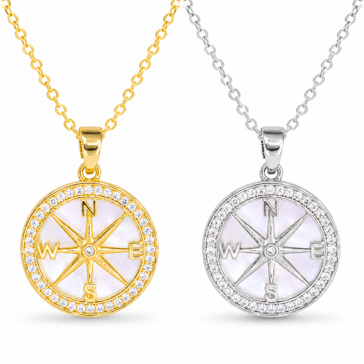 CZ & MOP Compass Necklace ABC926