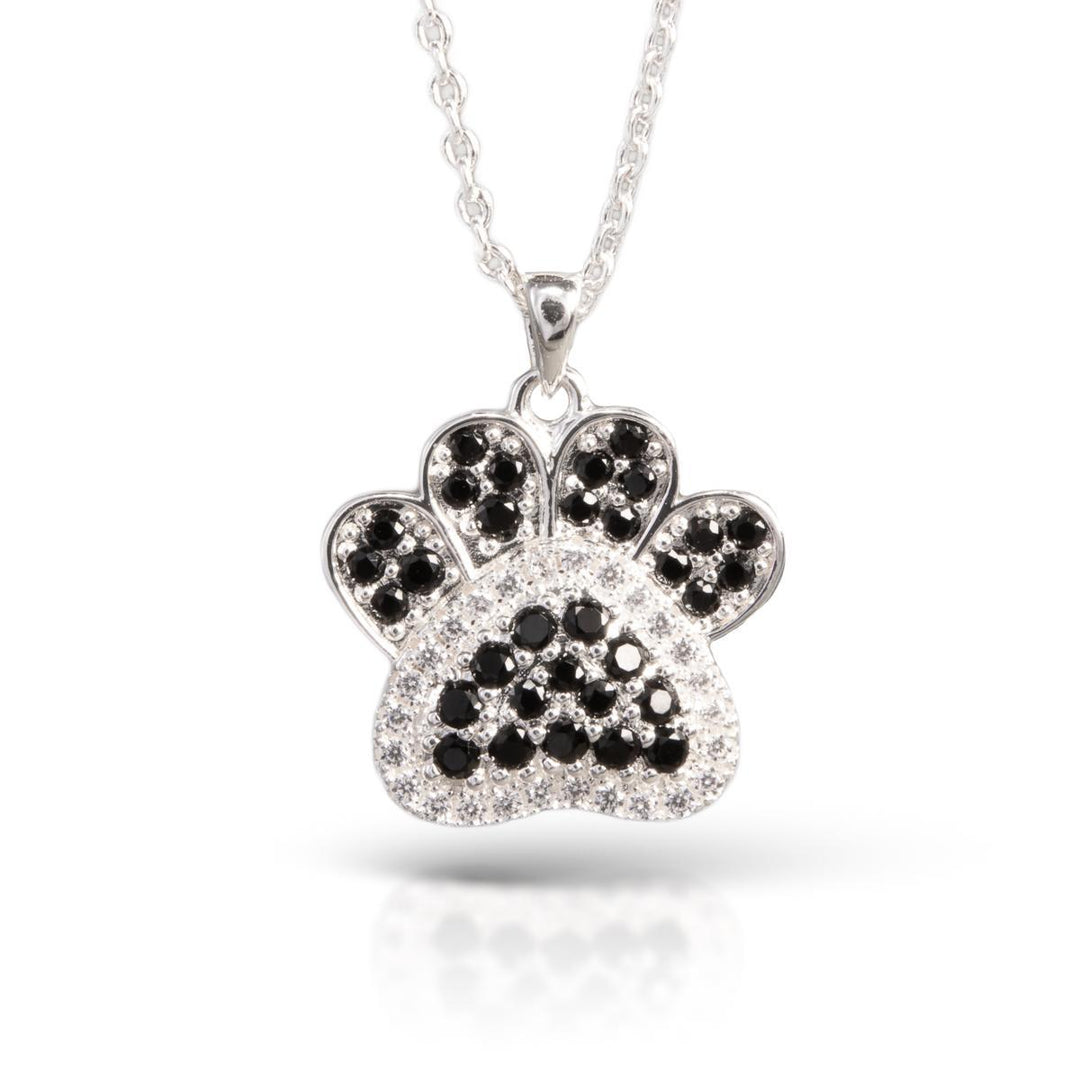 Ice Blu Paw Print Necklace - Silver/Black ABC526
