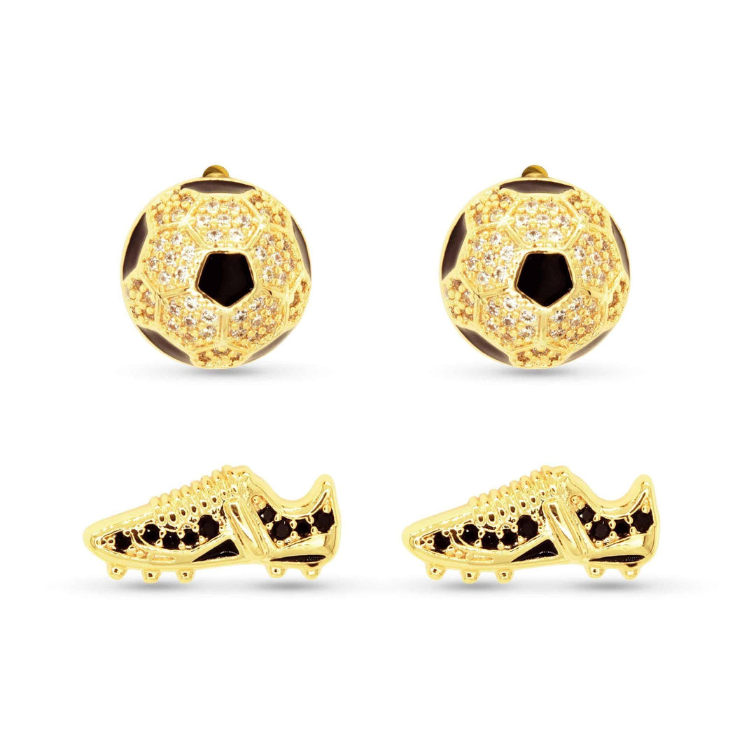 Gold CZ Soccer Earrings Duo ABC926