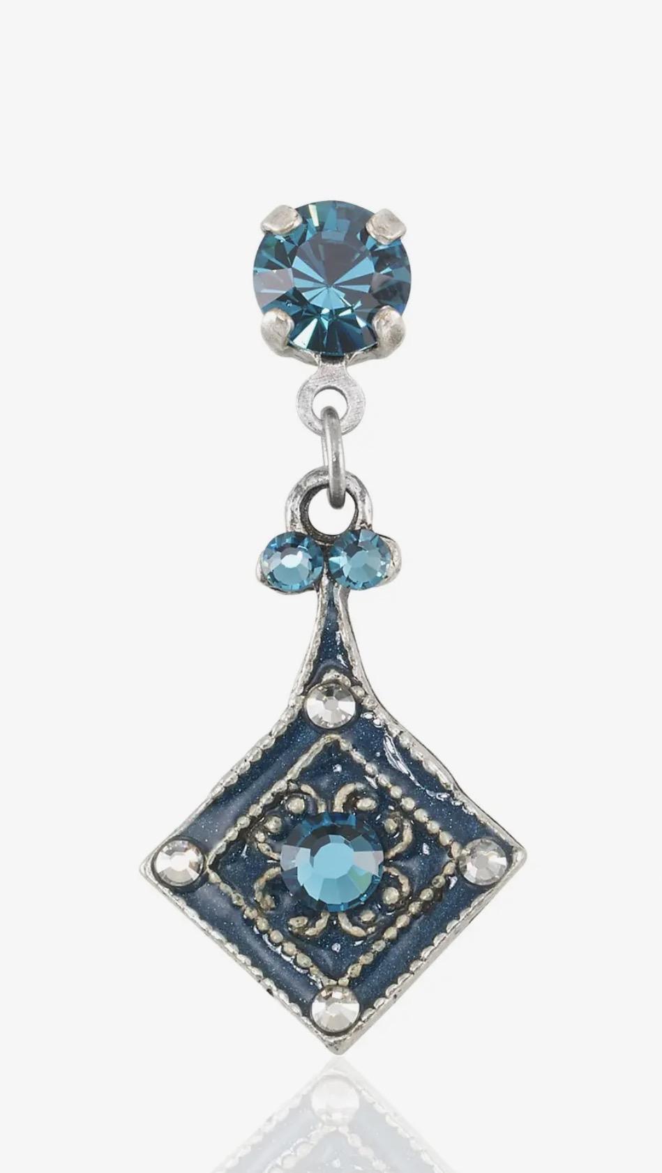 Vintage Art Deco Inspired Squared Teal Green Crystal Earrings AKD526