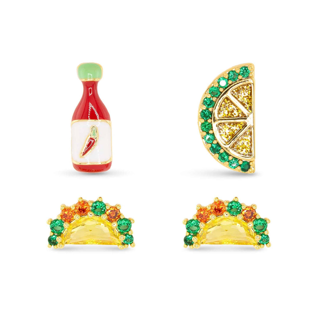 Gold CZ Taco Duo Earrings ABC926
