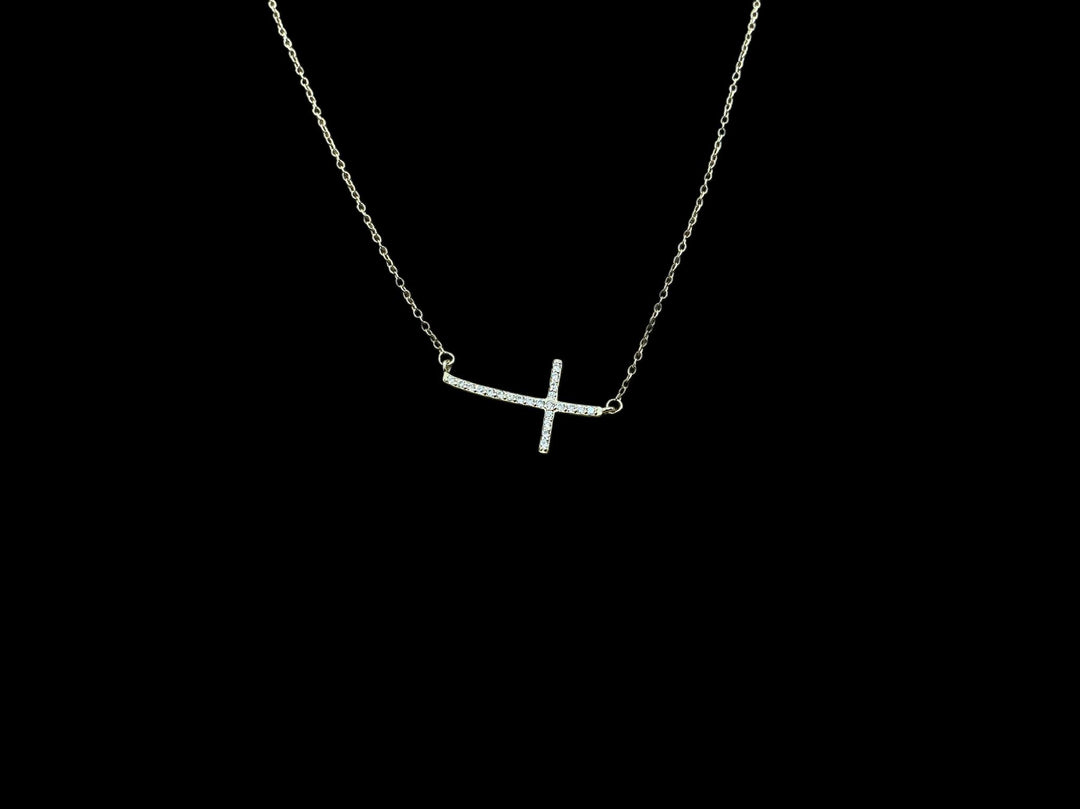 Sideways Gold Cross w/CZ Stones USJ525