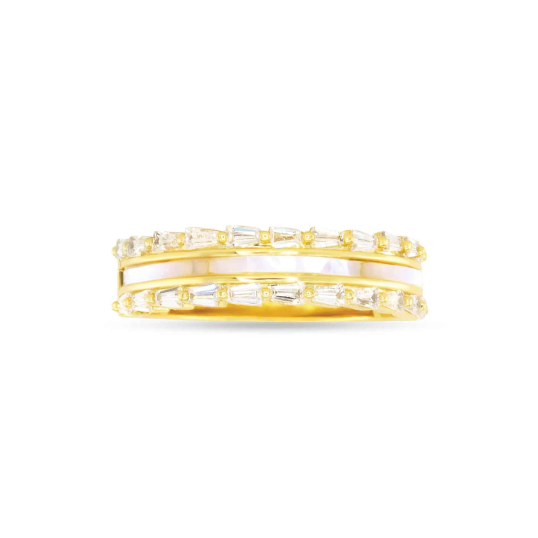 Gold CZ & MOP Three Row Ring  ANC926