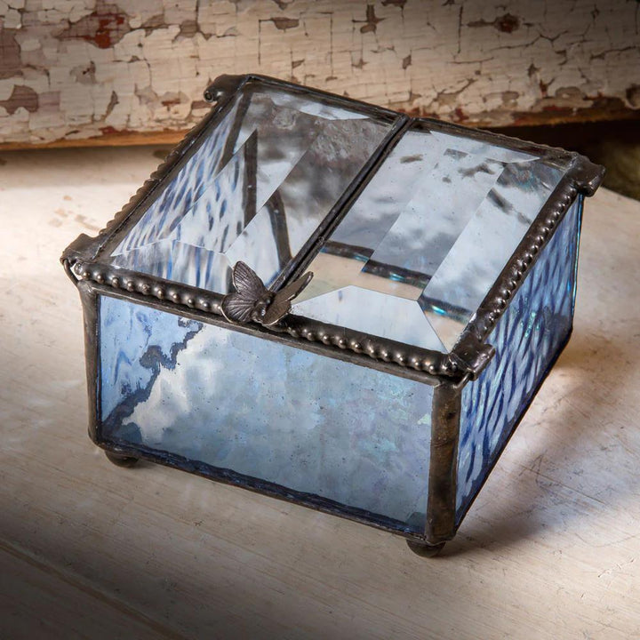 Blue Stained Glass Butterfly Lift Jewelry Box DEV