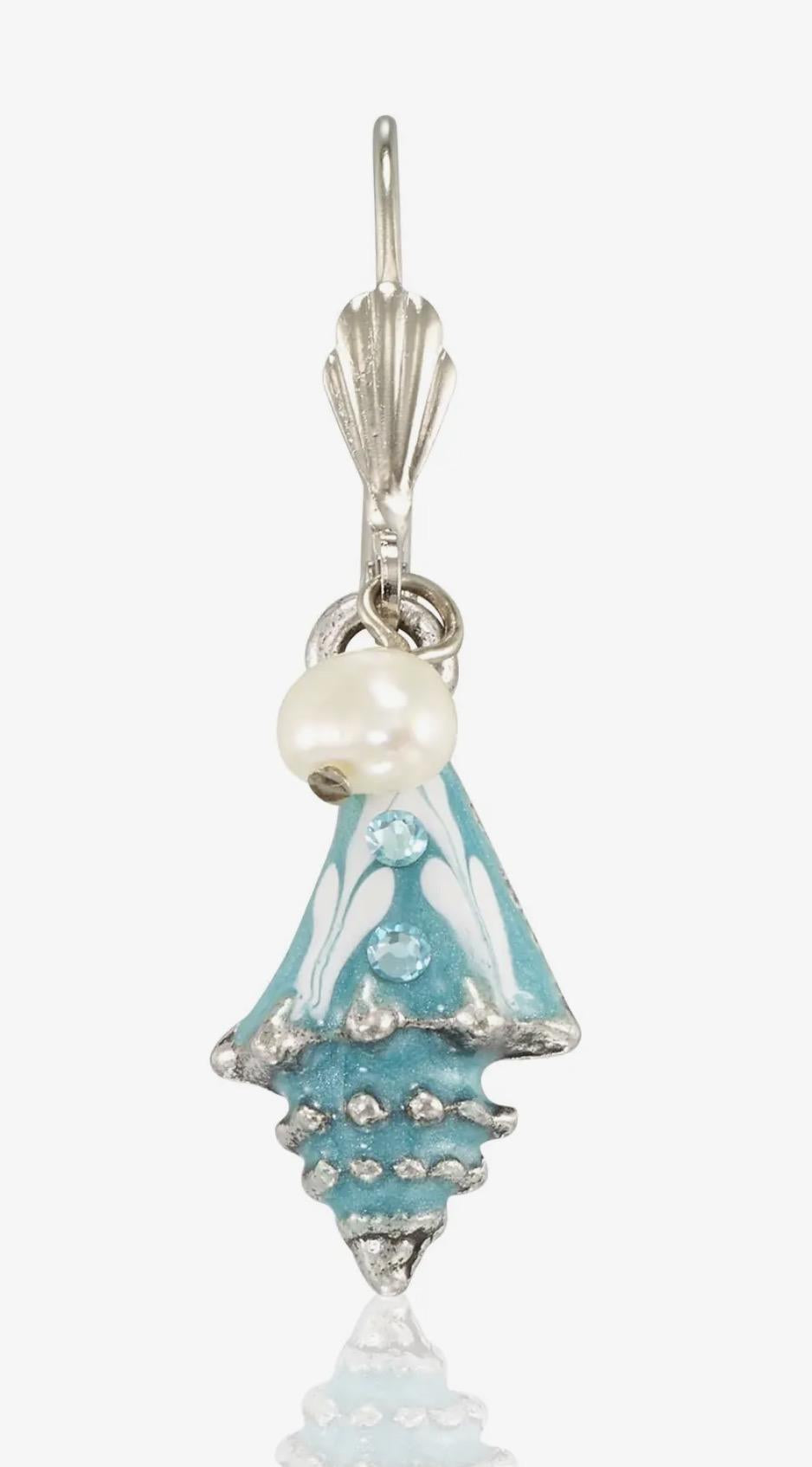 Turquoise Seashell Conch Charm Pearl Crystal Earrings AKD526
