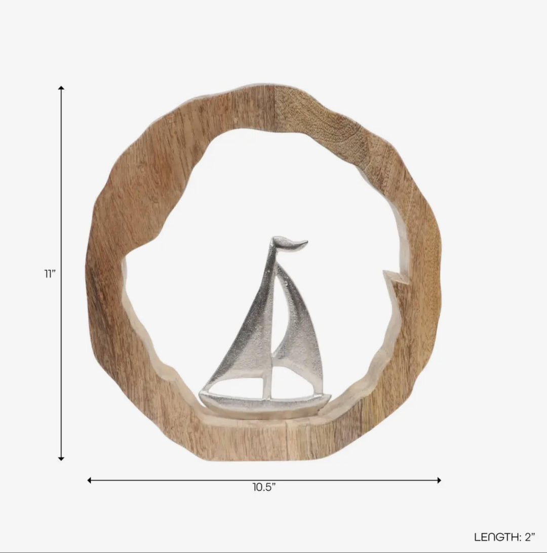 Brown Natural Wood Round Sailboat SAG626