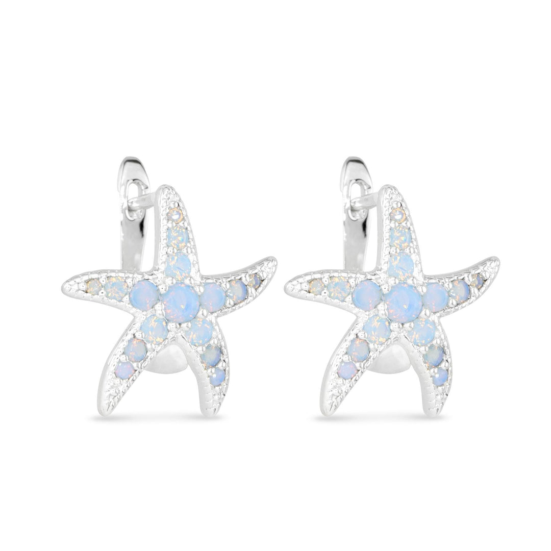 Silver CZ Blue Starfish Hoop Earrings ABC526