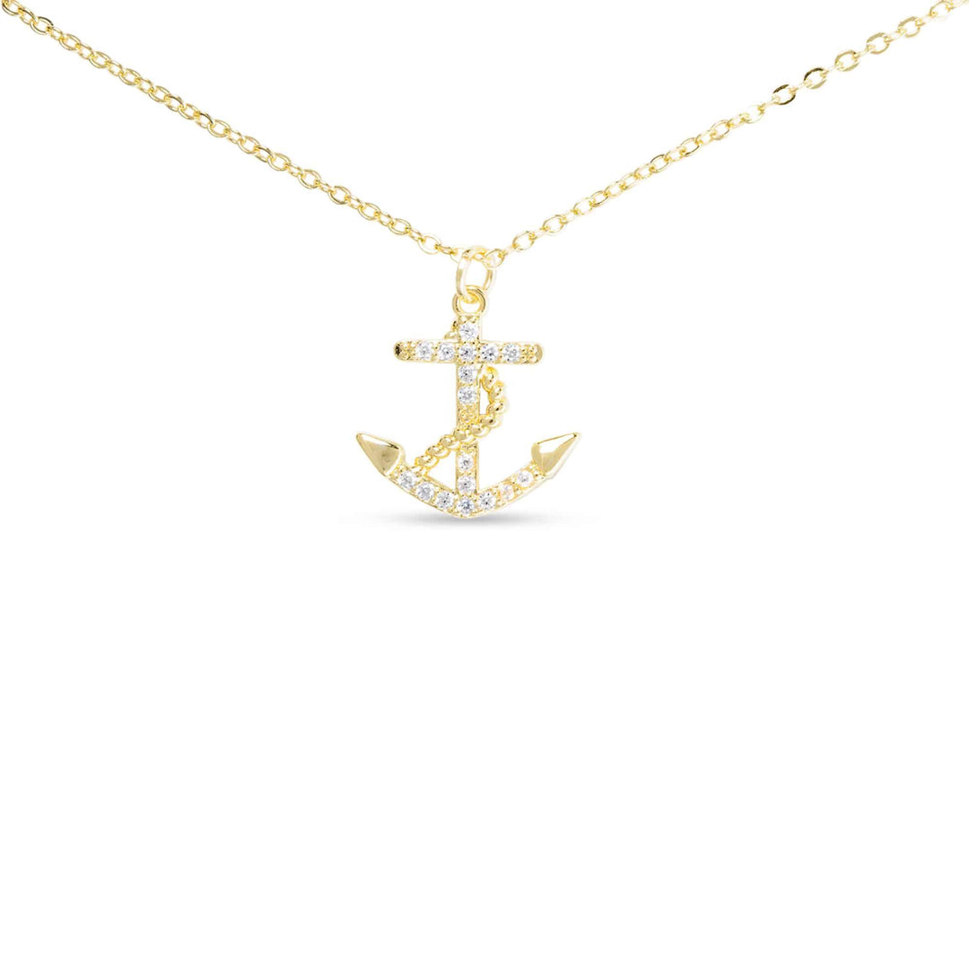 Gold CZ Medium Anchor Necklace ABC926