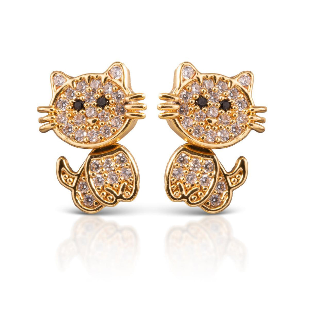 Ice Blu Cat Earrings - Gold ABC526