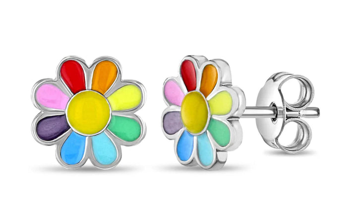 Enamel Rainbow Daisy Studs 925 ISJ1024