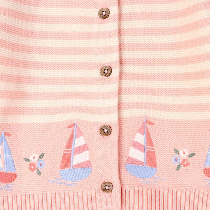 Sailboats & Stripe Baby Sweater Knit Cardigan VIV626