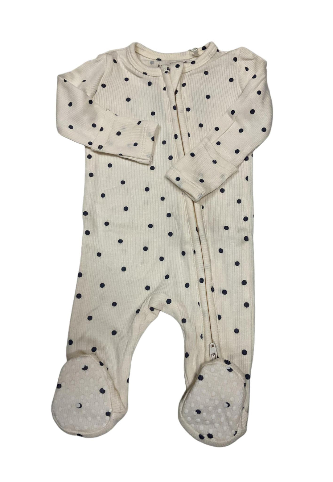 Ribbed Navy Mini Dot Zipper Footie ANG824