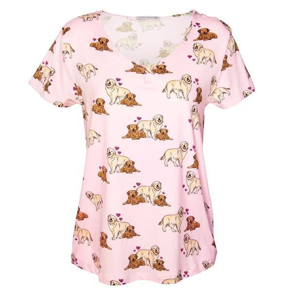 Puppy Love Pajama Top V-Neck Pink Hearts Puppy Dog Pajama ABC926
