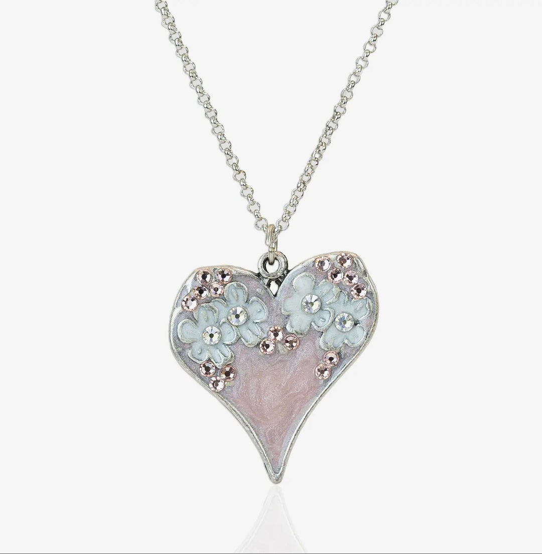 Pink Garden of Love Crystal Flower Heart Charm Necklace AKD0126