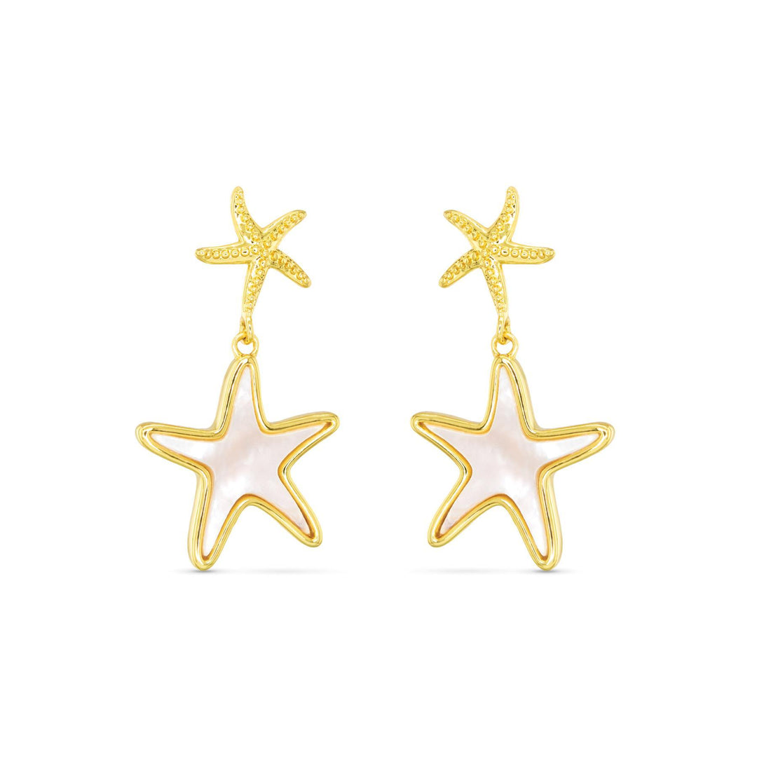 Gold Mother of Pearl Starfish Drop Earrings ABC526