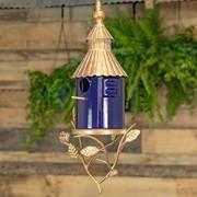 30.75" LONG METAL & COBALT BLUE PORCELAIN HANGING BIRDHOUSE "CANNES" ZAR826