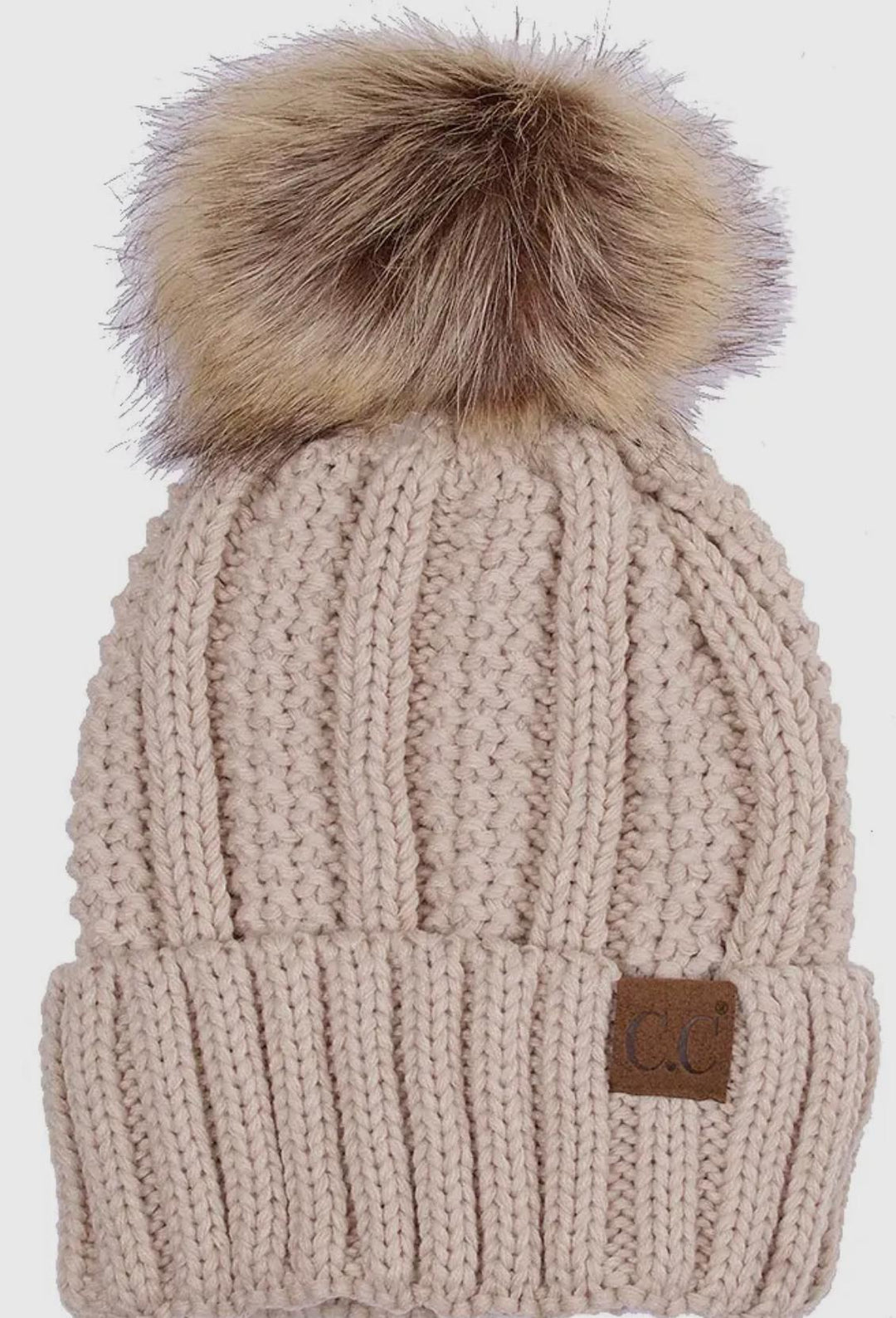 Knit Beanie w/Fuzzy Lining & Pom Pom HAN925