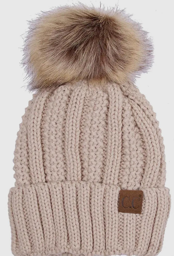Knit Beanie w/Fuzzy Lining & Pom Pom HAN925