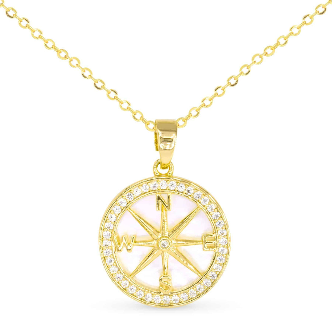 CZ & MOP Compass Necklace ABC926