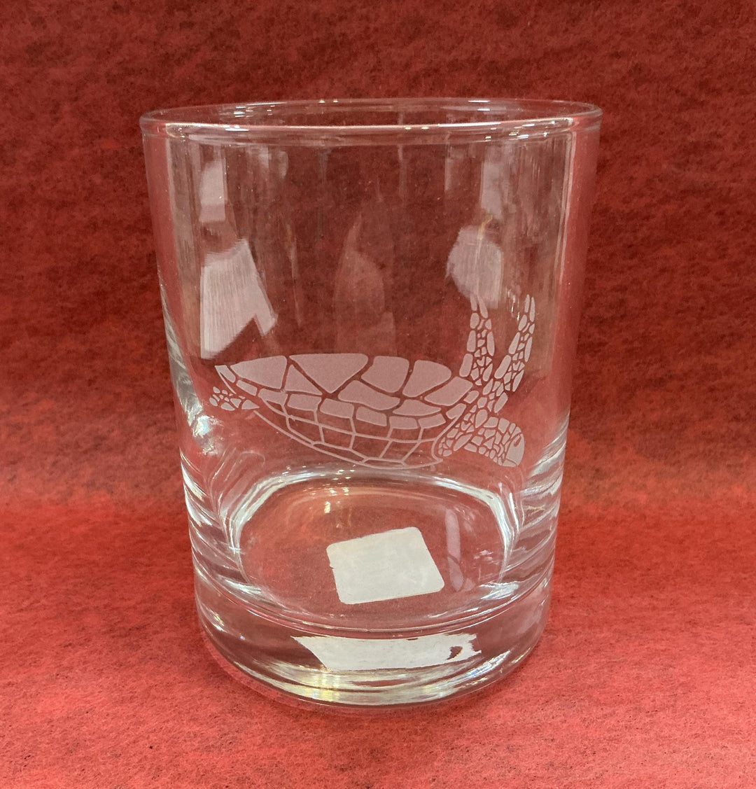 Turtle Whiskey Glass Etched  Asst SUS
