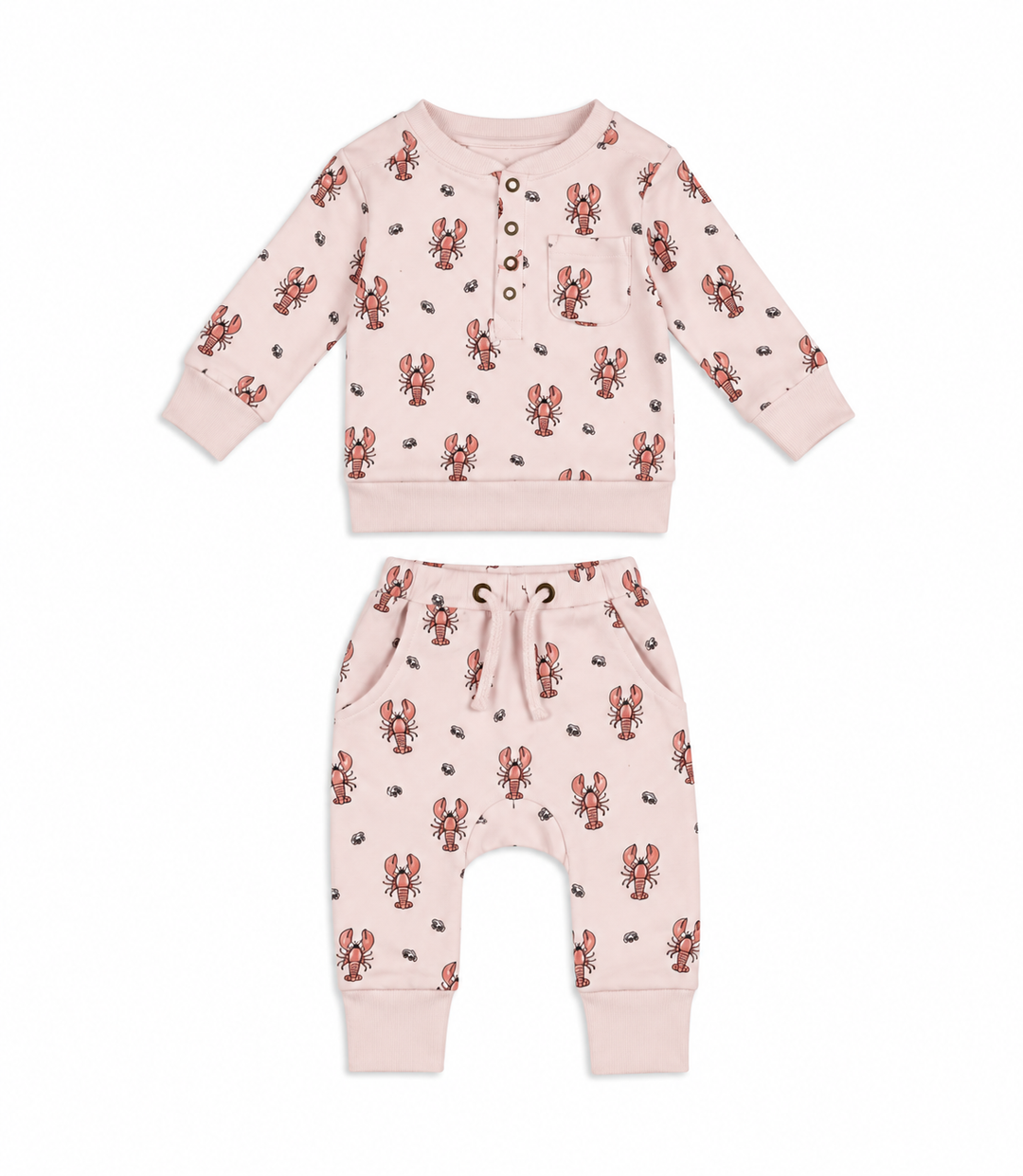 Organic Henley Sweatshirt Jogger Set Pink Lobster LVB926