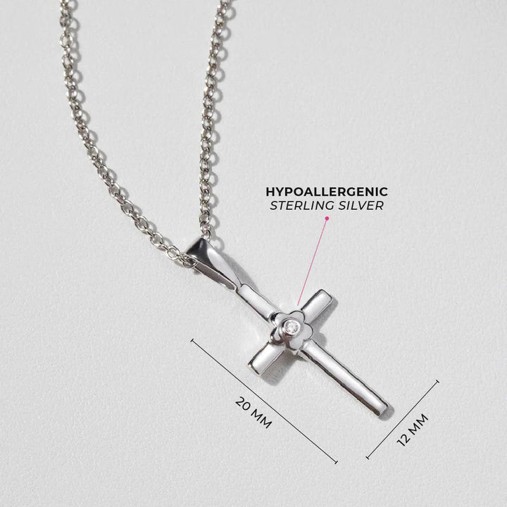 Flower CZ Cross Girls Necklace ISJ1025